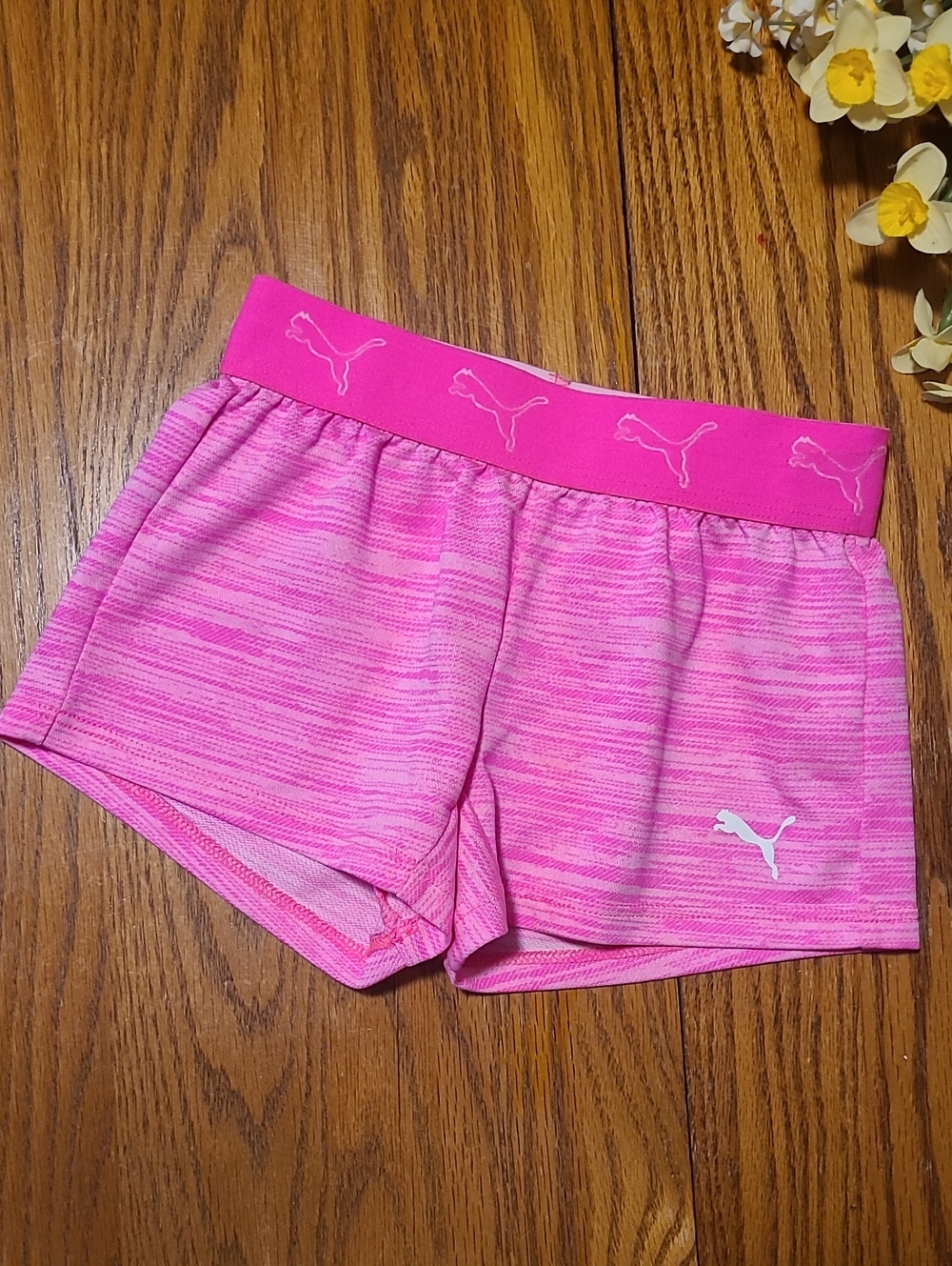 Puma Hot Pink Logo Elastic Waist Athletic Shorts - XXS